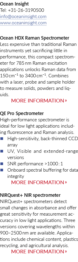 Ocean Insight Tel: +31-26-3190500 info oceaninsight com www oceaninsight com Ocean HDX Raman Spectrometer Less expens   