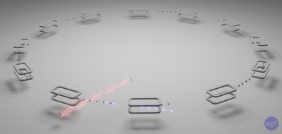 Gamma Factory concept: laser photons (pink waves) are scattered by PSI circulating in an accelerator ring. The scattered photons propagate in the direction of the ions motion (purple arrows) - resulting in an intense beam of highly energetic gamma rays. © Dr Alexey Petrenko