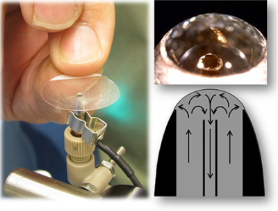 Researchers at the Oak Ridge National Laboratory have developed a new sampling interface for mass spectrometers that only requires a solid or liquid sample to be touched onto a drop of solvent in the interface. Photos and diagrams of the new sampling interface