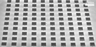 SEM micrograph of a cuboid parameter sweep comprising 10 × 10 elements fabricated via TPP from the photoresist IP-Q. Credit: The Authors, doi: 10.1117/1.JOM.2.3.033501 SEM micrograph of a cuboid parameter sweep comprising 10 × 10 elements fabricated via TPP from the photoresist IP-Q